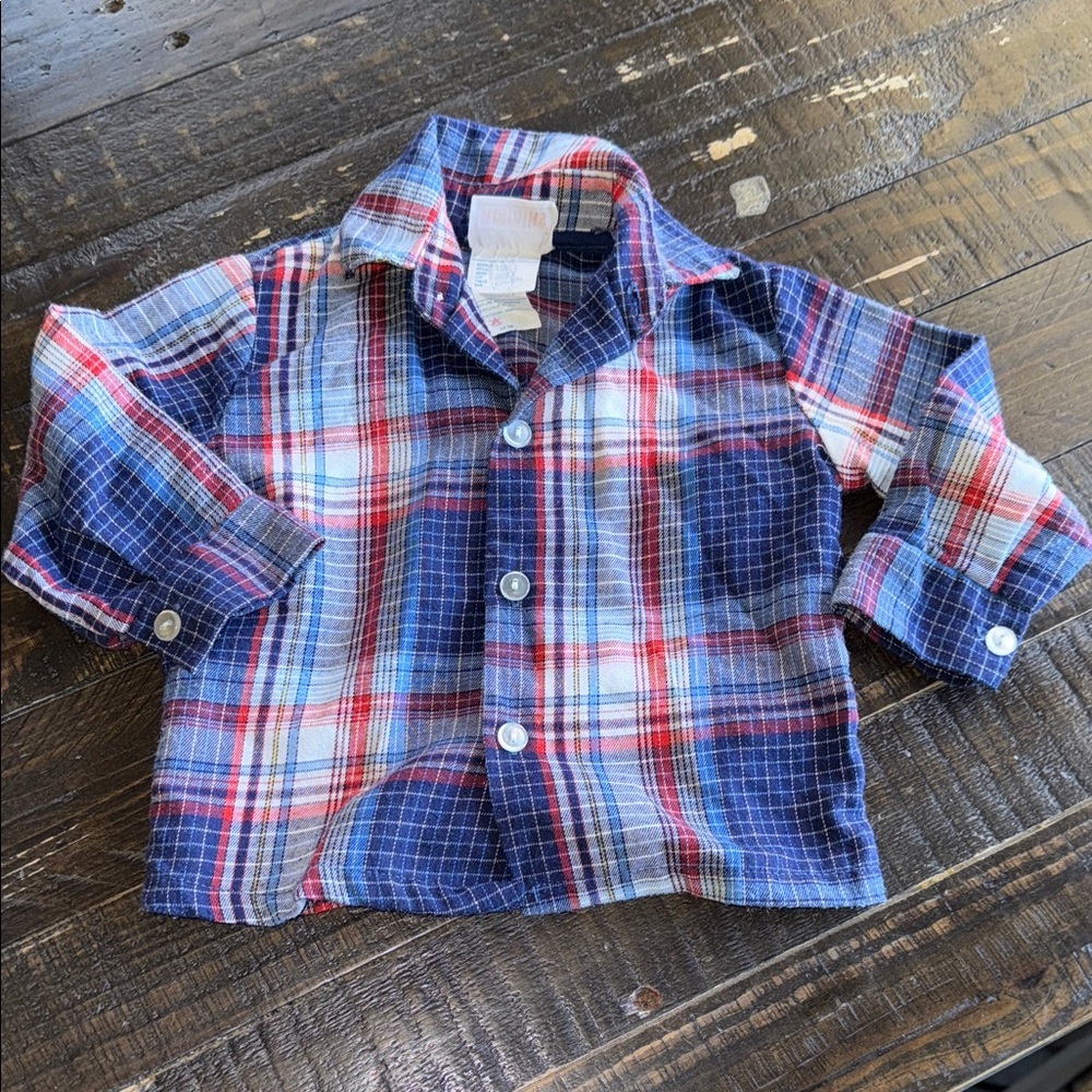 🧡18m rufflkins Vintage Plaid boys button down Shirt - Blue and Red